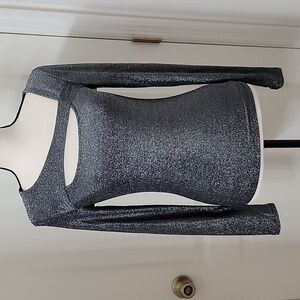 Gap Size XS Gray/Silver Metallic Rib Crossover Cutout Top, NEW with Tag